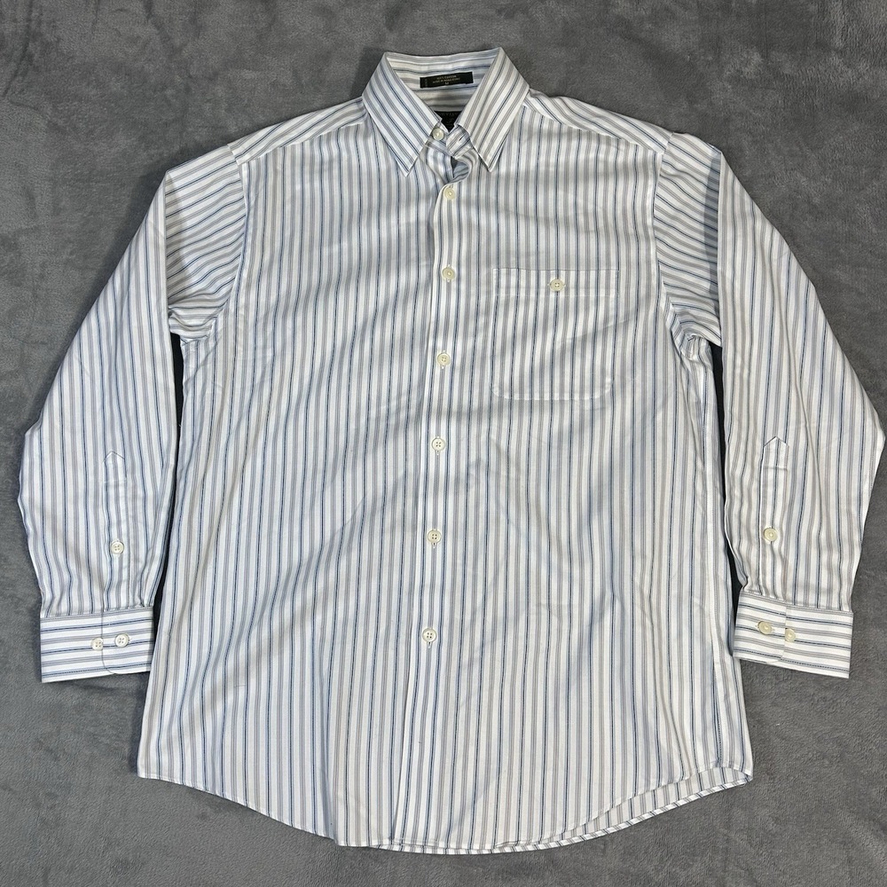 Orvis Signature Collection Striped Button Down‎ Shirt Blue Tan Cotton Men's L–XL